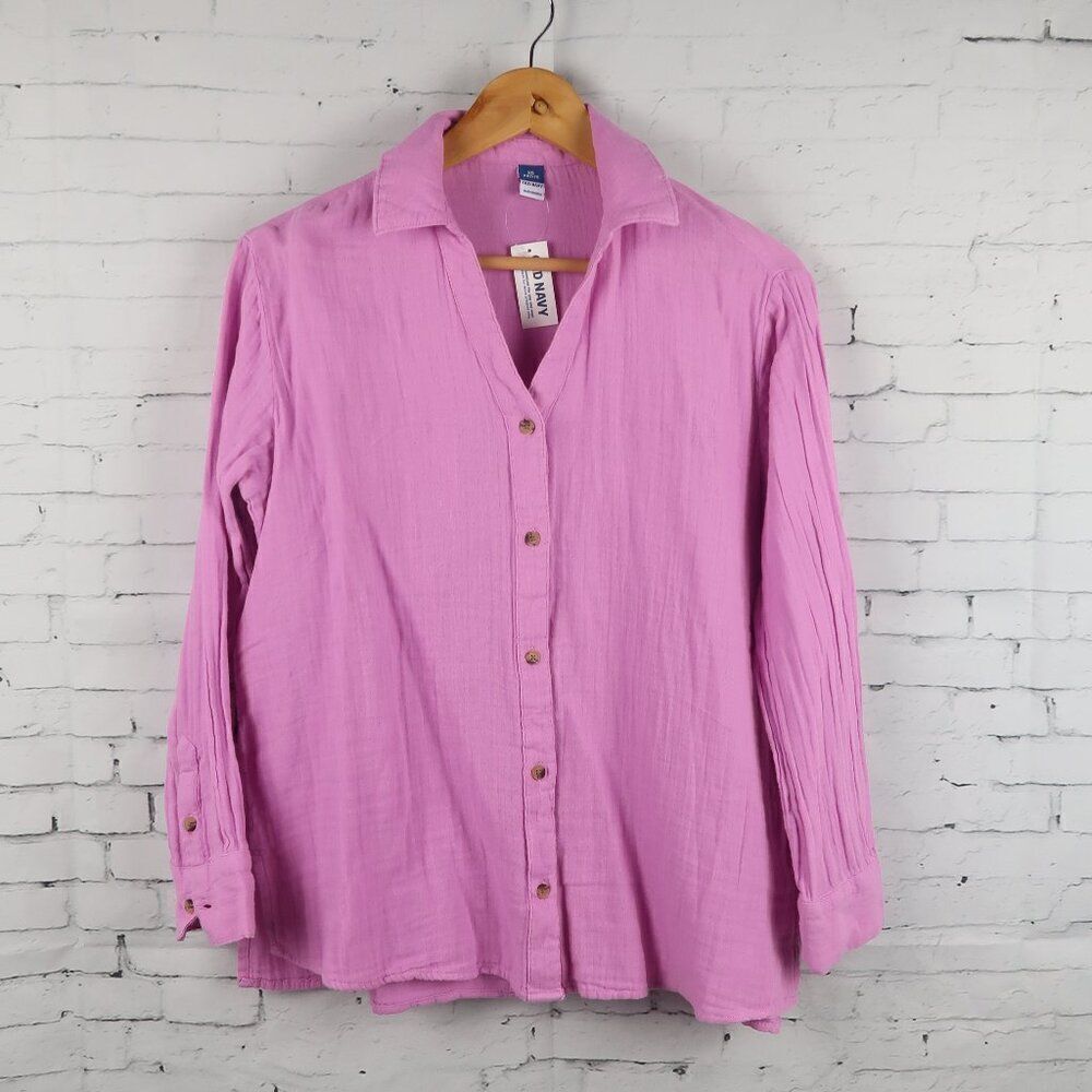 OLD NAVY PINK LONG SLEEVE COTTON BUTTON DOWN TOP SIZE XS